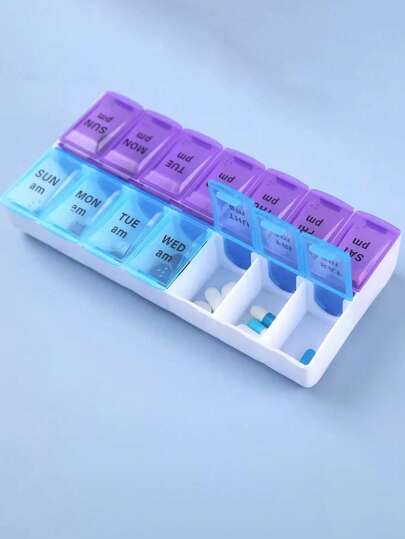 New Portable 7-Day Weekly Pill Organizer Box, 14 Compartments Vitamin Pill Container For Tablets, Medications, Fish Oil