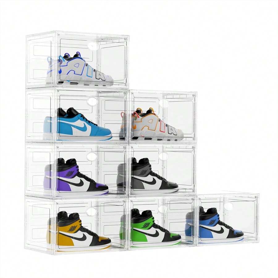 IMGCUKVZERETAILLLC KEFA XL Shoe Storage Box Organizer, 8 Pack Shoe Boxes Clear Plastic Stackable, Sneaker Display Case Container Fit For US 13 (Side 8 PACK CLEAR) - 8 PACK CLEAR - View 1