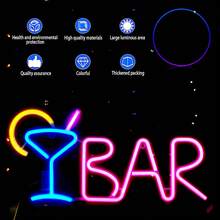 1pc High Brightness Wine Glass & Bar Neon Sign, Beer, Cocktail Glass, Bar Beer Bottle Size 13.9x5.7in (Approx. 35.5x14.5cm), Battery Or USB Powered Desk & Wall Decor Light, Suitable For Girls' Dorm Room, Wedding Anniversary, Bar, Hotel, Supermarket, Valentine's Day, Mother's Day, Birthday Party, Christmas And Home Decor, Men's Game Room Background Lighting - Wine Glass BAR Neon Light - View 45