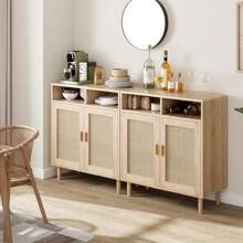 Credenza a buffet, mobile da cucina in rattan con 2 ante, mobile moderno per sala da pranzo, soggiorno, ingresso, bar, tavolo consolle per l'arredamento della casa.