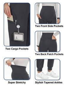Fitglam Women's Maternity Scrubs With 6 Pockets, Workwear Maternity Jogger Scrubs Pregnancy Pants, S-XXL - 灰色 - 查看 7