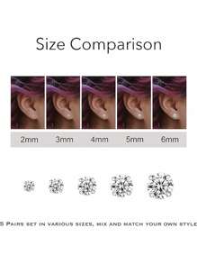 5/1 Pair Of Titanium Steel Earrings For Sensitive Ears, 2-6mm White Zirconia Spiral Earrings Flat Back Earrings For Men And Women, Hypoallergenic Surgical Steel Cartilage Earrings Se