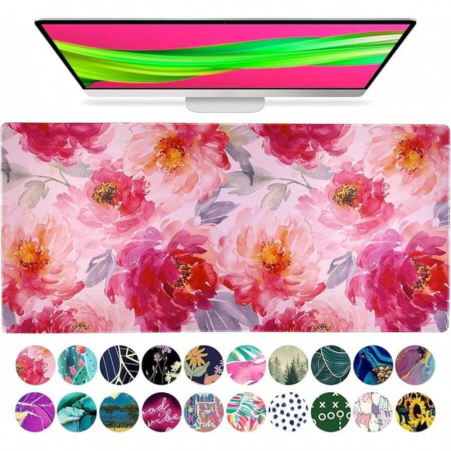French KOKO Desk, Large Desk Pad Large Mouse Pad Cute Desk Accessories Home Office Essentials XL Desk Desk Pad Keyboard Mouse Desk Pads On Top Of Desks Computer Pink Floral Women Girls - Call Me Pretty - 查看 1