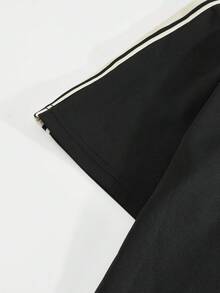 2 件男士夏季休闲运动套装，侧条纹抽绳腰部宽松短裤和长裤，短袖 T 恤上下套装，时尚男装 - 黑色 - 查看 9