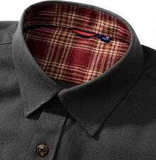 Men's Solid Flannel Shirt Work Long Sleeve Casual Button Down Shirts Outdoor Cotton Warm Shackethalloween - 灰色 - 查看 6