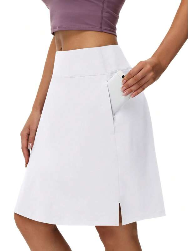 Women 2-In-1 Mid-Length Sports Tennis Skirts, High Waist Golf Skirt Skorts With Inner Shorts Pockets, Breathable Quick Drying Sports Yoga Skort - Perfect For Running, Fitness, And Outdoor Activities, Women's Activewear.