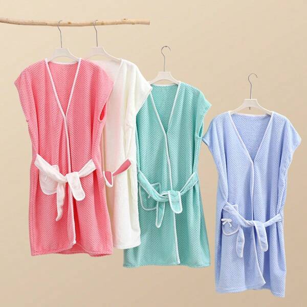 1pc Women Thick Coral Fleece Bathrobes, Absorbent & Soft Wrap Dress Style Bath Towel For Home Use
