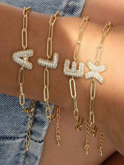 1pc Dainty Zirconia Initial Charm A-Z Letters Bracelet Women Gold Color White Gold Bracelet Chain Jewelry Alphabet DIY Gift