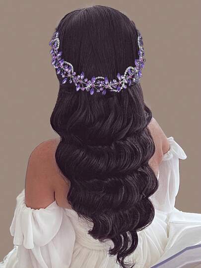 1 buc. Cercei de mireasă decorați cu strasuri, accesoriu de păr pentru mireasă, violet