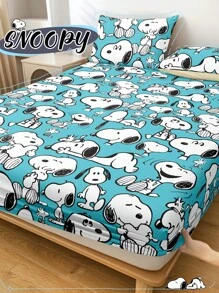SNOOPY 1 pieza Sábana ajustada, Ropa de cama de Snoopy, Protector de colchón, Cubrecama, Sábana ajustada cómoda y transpirable, Protector de colchón antipelusas, Cubrecama con estampado de dibujos animados, Artículos de Snoopy, Decoración del hogar de Snoopy, Anti polvo y antideslizante, Apto para camas de todos los tamaños - Individual, Doble, Queen, King, Adecuado para todas las estaciones, No incluye almohada ni funda de almohada, Lavable a máquina, Regalo perfecto para ocasiones festivas