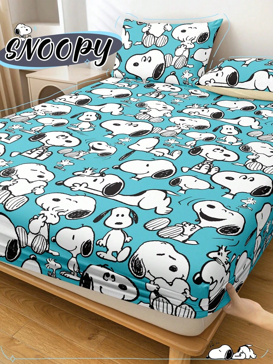 SNOOPY 1 pieza Sábana ajustada, Ropa de cama de Snoopy, Protector de colchón, Cubrecama, Sábana ajustada cómoda y transpirable, Protector de colchón antipelusas, Cubrecama con estampado de dibujos animados, Artículos de Snoopy, Decoración del hogar de Snoopy, Anti polvo y antideslizante, Apto para camas de todos los tamaños - Individual, Doble, Queen, King, Adecuado para todas las estaciones, No incluye almohada ni funda de almohada, Lavable a máquina, Regalo perfecto para ocasiones festivas