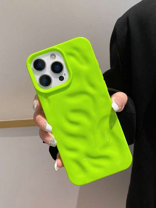 Y2K Aesthetic 3D Wave Pattern Phone Case, Crinkle Texture Glossy Green TPU Shockproof Soft Phone Cover, Compatible With IPhone 13, 15, 16 Pro Max, IPhone 16, IPhone 14, IPhone 16 Plus