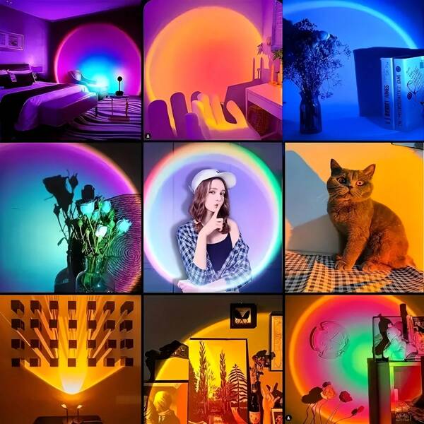 Lámpara de atardecer, lámpara de ambiente, lámpara de atardecer, mini luz nocturna, luz de fondo para fotografía/transmisión en vivo del dormitorio, lámpara de proyección del anochecer (con control remoto, baterías no incluidas)