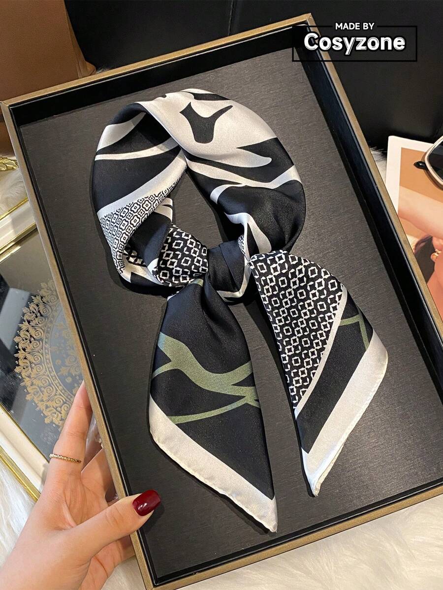 1 件男士花卉印花仿丝头巾、时尚围巾、头巾、颈饰