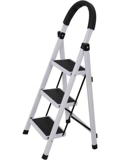 Escalera Plegable de 3 Pasos, Aluminio, Escalera para Interior y Exterior, Multifuncional y Portátil