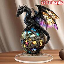 2D Planar - [2D Planar] 1 件哥特式幻想彩色龙亚克力装饰，7.5 英寸 X 5.9 英寸复古风格办公桌装饰，带有复杂的凯尔特结设计，无需电源，包括底座 - 适用于家庭和办公室装饰，办公室装饰 | 复古风格装饰 | 精细工艺，龙装饰