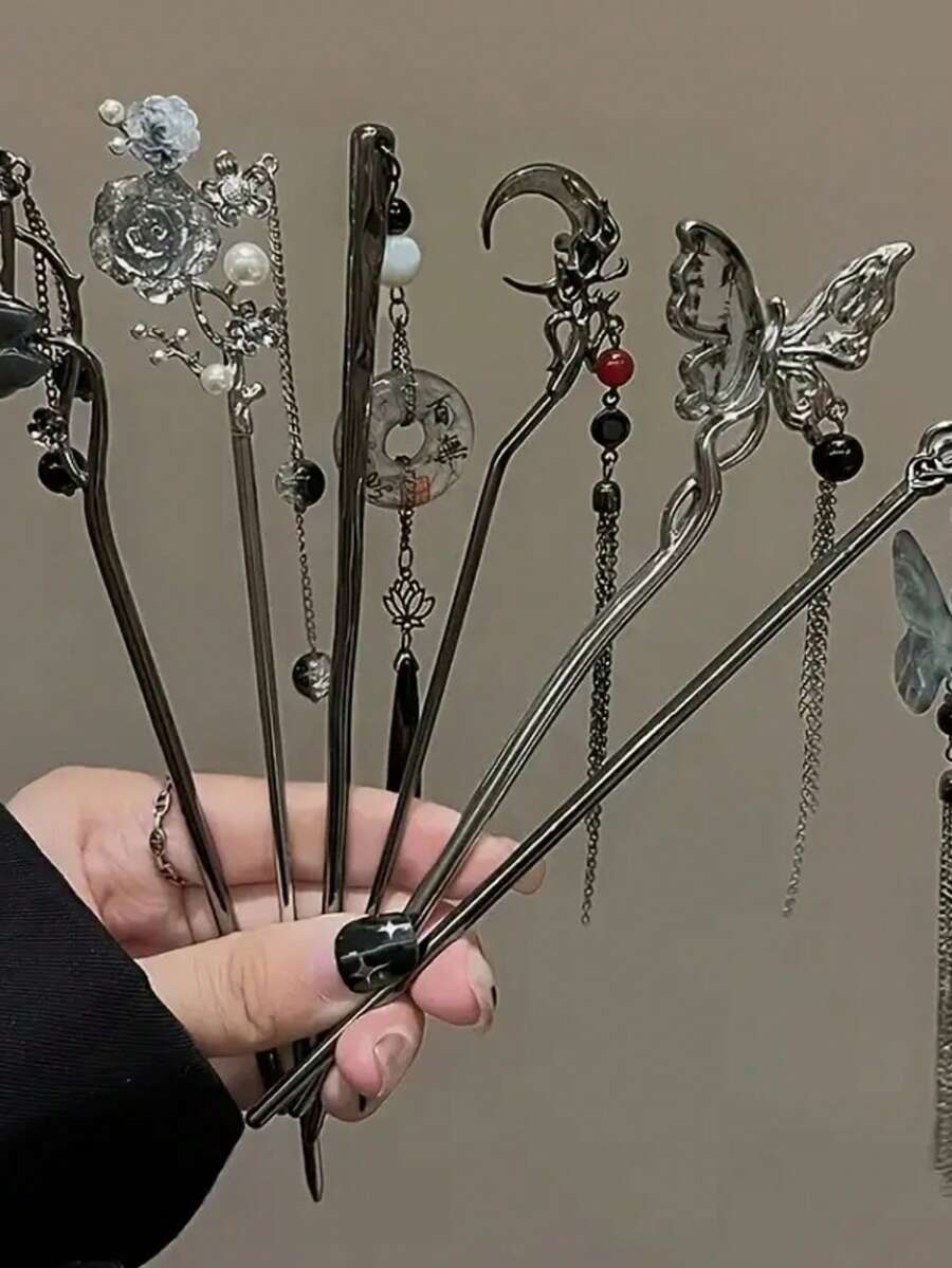 [6pcs Hair Clips Set] 6pcs Elegant Alloy Hair Clips Set | Butterfly Moon Rose Tassel Hairpin For Women's Fashion Cool Hair Accessories Birthday Gift Dress Up Party Photography Gift Best Gift For Girlfriends