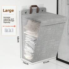 Oxford Cloth Wall Mounted Storage Box, Dirty Clothes Basket, Foldable, Easy To Move, Space Saving, Laundry Room, Living Room, Bedroom Storage, Toy And Miscellaneous Storage - Gray [Large Size 56*39*13] - View 4