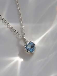 1 件 925 纯银蓝水晶海洋之星吊坠锁骨链项链女士结婚首饰 - 心形項鍊 - 查看 7