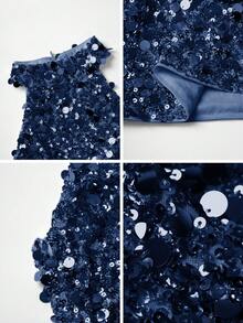 Vaiaye Women's Sexy Off-Shoulder Sequin Blouse, Suitable For Valentine's Day, Back To School, Music Festivals, Mother's Day Parties - Navy Blue - View 12