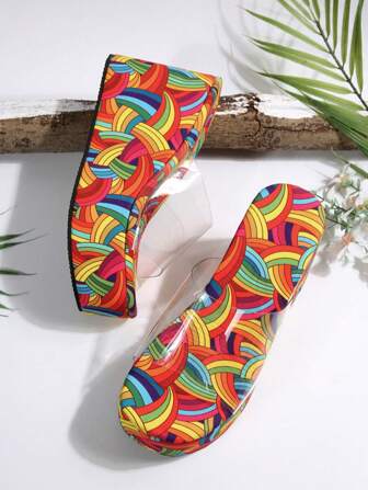 Women's Wedge Platform Bohemian Style Transparent Crystal Sandals And Slippers