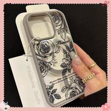 Funda para iPhone 16, 15 Pro Max, 14, 13, 12, 11 Pro Max Plus,  con diseño floral, carcasa suave ultra transparente y imanes integrados, protectora - Gris Claro - Ver 4