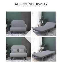 Folding Double Sofa Bed For Living & Study – Dual-Purpose Fabric Design, Space-Saving Multi-Person Solution - Grey - View 3