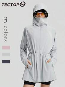 TECTOP Women's Outdoor Sun Protection Clothing UPF200+ Spring And Summer Mid-Length Waist Design Hooded Breathable Cool