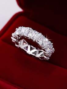 1pc Elegant Simple Square Design Zirconia Stone Ring, Suitable For Ladies As Valentine's Day, Wedding, Anniversary Gift And Daily Wear, Party Occasions