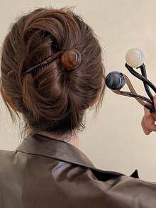 1 件复古优雅咖啡仿珍珠一体式发夹，高端马尾发爪夹，学校用品，仿珍珠发饰