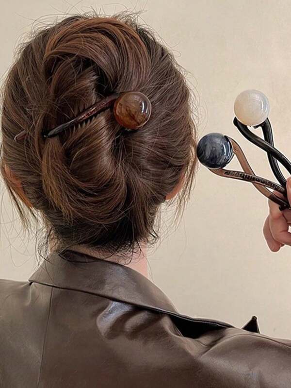 1PC Retro Elegant Coffee Faux Pearled One-Piece Hair Clip, High-End Hair Claw Clip For Ponytail, School Stuff, Faux Pearl Hair Accessories