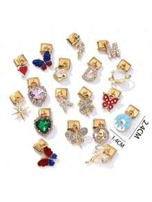 1/5/10pcs Elegant Fashion Gold Zirconia Crystal Heart, Letter, Leaf, Butterfly Pendant Modules - Ideal For DIY Bracelets, Rings, Gift