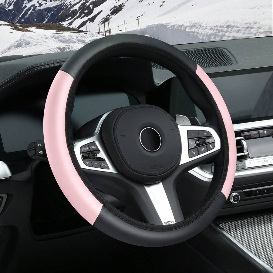 1pc Leather Car Steering Wheel Cover, Anti-Slip & Sweat-Proof Design, Available In Multiple Colors, Fits 38cm Diameter Steering Wheel