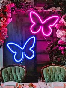 1 pieza Decoración del hogar Luz de neón con forma de mariposa, alimentada por USB o batería, decoración de habitación interior, luz de neón con forma de mariposa, adecuada para decoración de dormitorio, mesa, dormitorio de niña, pared, fiesta, decoración de boda, luces de decoración de fiesta de cumpleaños, regalo de Navidad para amigos - Rosa - Ver 3