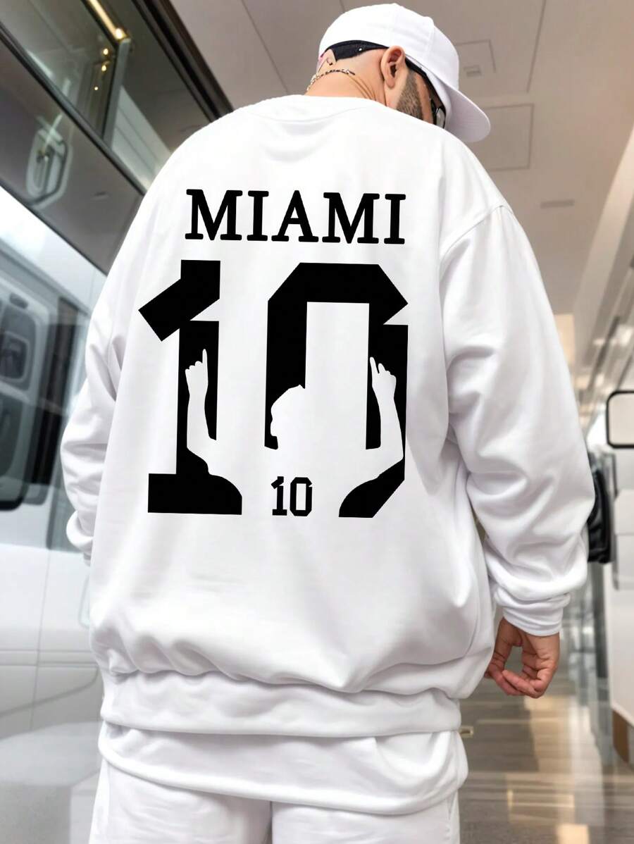 Men's New Spring/Autumn Casual Sports Sweatshirt, MIAMI10 Graphic Print, Suitable For Outings, Friends, Team Bullfighting Wear, Outdoor Travel, Sports Hoodies For Daily Casual Wear, Gym Workout, Sports Clothing, Lightweight Sporty Pullover, Comfortable Athletic Hiking Fishing Versatile Short Sleeve Hoodie
