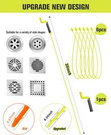 35Inch Drain Clog Remover, Drain Snake Hair Remover With Rotating Handle, Hair Catcher Drain Auger Cleaner & Plumbing Snake, Hair Cleaning Can Use On Most Drains, Sink Snake(6PCS)