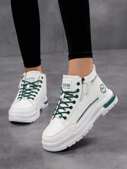 Damskie skórzane buty z wysoką cholewką 2025 Nowe grube podeszwy antypoślizgowe wygodne krótkie buty, miękkie i wygodne skórzane buty damskie ze skóry PU wodoodporne antyolejowe, modne i uniwersalne damskie buty z wysoką cholewką, kolorowe litery Wygodne damskie skórzane buty