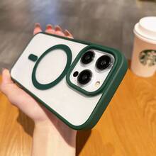 Case Cover TPU MagSafe Transparent Edge Camera Protection IP 11 12 13 13 15 16 Pro Max Plus Magnetic - 軍綠色 - 查看 1