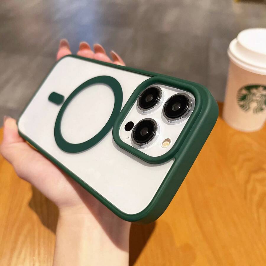 Case Cover TPU MagSafe Transparent Edge Camera Protection IP 11 12 13 13 15 16 Pro Max Plus Magnetic - 軍綠色 - 查看 1