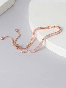 1pc Rose Gold Zirconia Stone Adjustable Bracelet, Suitable For Daily Wear