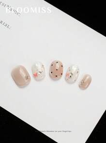 10 Pieces Of Handcrafted Press On Nails Short , Polka Dot Style , Summer Nails, Reusable Fake Nails Nail Supplies Nails