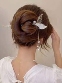 1pc Elegant Niche Cat Eye Crystal Tassels Hair Clip, Simple Vintage Floral Hairpin, Suitable For Hanfu/Cosplay, Hair Accessories Hair Bun Hair Bun Maker Bun Hair Piece Hair Styling Pins, School Stuff