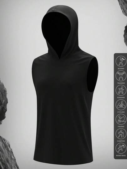 Herren Tank Top mit breiten Schultern und Kapuze, geeignet für Fitnessstudio-Workouts, freies Training und Outdoor-Wanderungen am Wochenende, das Kapuzen-Design bietet zusätzlichen Schutz und einen Streetwear-Stil