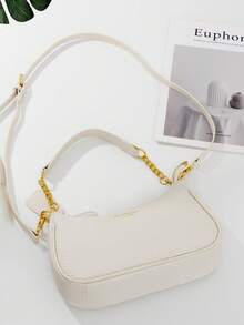 1 PC White Lychee-Patterned Crescent-Shaped Bag, Sophisticated Underarm Bag Women's Bags,Multifunctional And Large Capacity Fashionable And Casual Large Capacity Portable Zipper Shoulder Bag Underarm Bag,Storage For Travel Cosmetics, Cell Phones, Keys, And Sanitary Napkins,Suitable For Earphones, Chargers, Lipstick, Cosmetics, Perfume, Skin Care And Beauty Products, Student Supplies, Keys, Holiday Gifts - 白色 - 查看 3