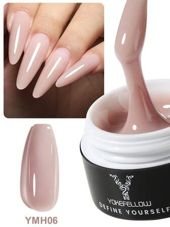 YOKEFELLOW 15克美甲延长胶，裸粉色果冻凝胶，增厚加固指甲，持久耐用，可卸除UV/LED光疗，适合美甲沙龙，是女士和女孩的理想之选，也是节日礼物的完美选择。