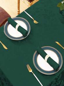 防水防溅提花长方形桌布，叶子图案装饰厚布桌布，适合晚餐、派对、节日等场合 - 墨綠色 - 查看 5