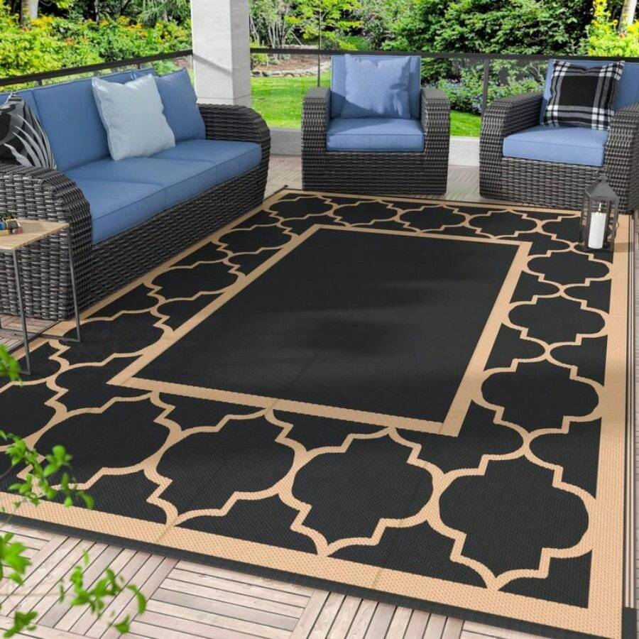 Outdoor Rug Outdoorfun Waterproof For Patios , Reversible Plastic Straw Camping Carpet, Large Area Rugs Mats For RV, Picnic, Backyard, Deck, Balcony, Porch, Beach