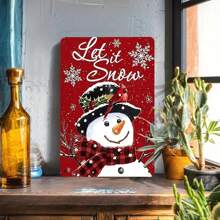 1Pc Vintage Iron "Let It Snow" Snowman Wall Art Plaque - Rustic Red & Black Metal Sign With Festive Snowflakes & Pine Branches, 7.87x11.81 Inch Indoor/Outdoor Holiday Decor For Christmas, Winter Parties, Garden - No Electricity Needed, Unique Gift Idea, Snowflake Decorations, Christmas Party Decoration, Winter Theme Decor, Classic Craftsmanship