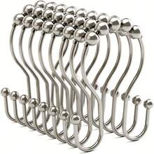 12pcs Stainless Steel Shower Curtain Hooks, Rust-Proof Balanced Sliding Design, Anti-Drop Double Curtain Rings, Suitable For Bathroom Curtains (Black) Bathroom Accessories Bathroom Tools - Multicolor - View 3
