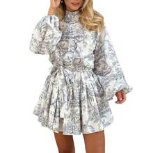2025 New Women's Elegant Fashion Long Sleeve Lace-Up National Style Printing Dress - Bản in màu đỏ - Xem 6